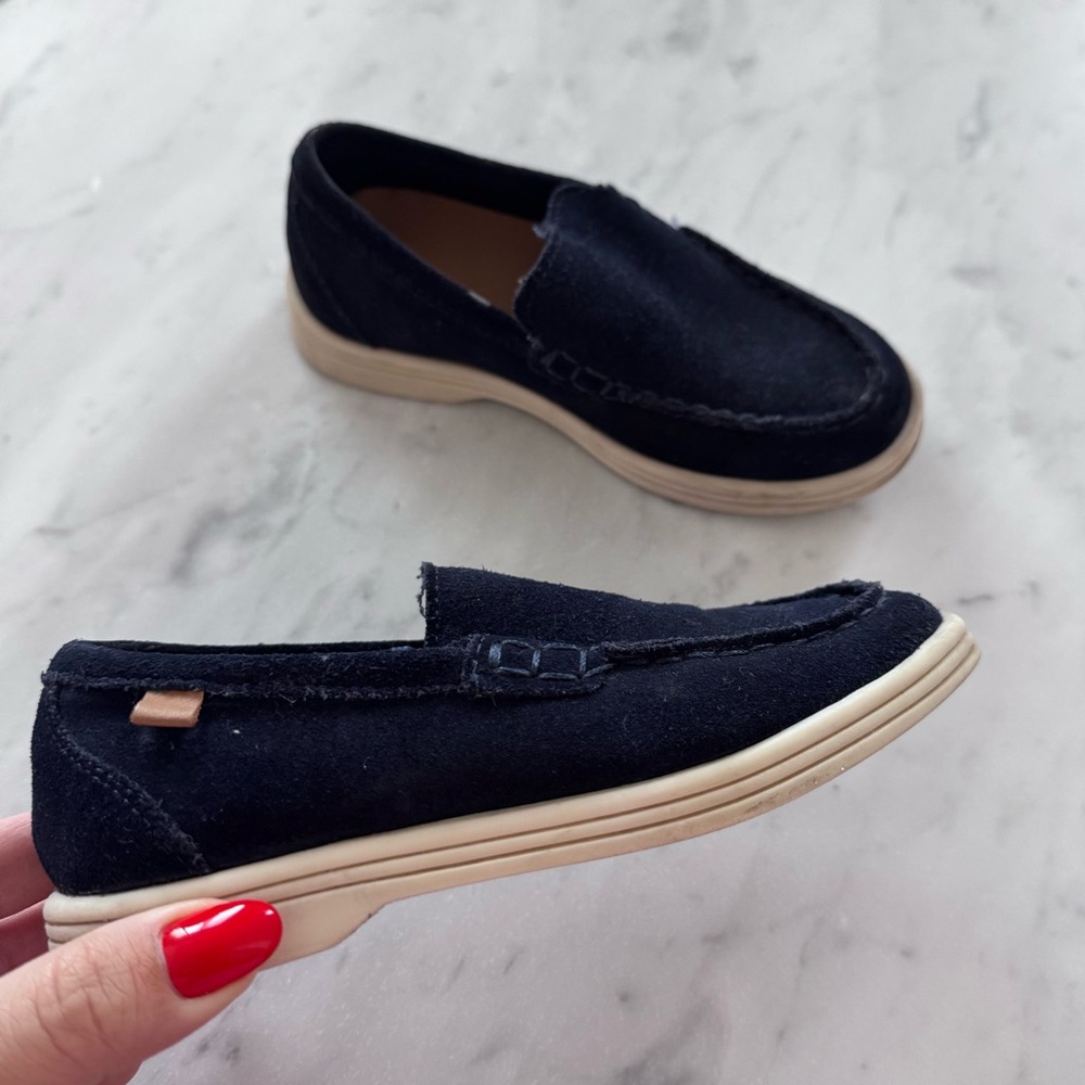 Zara Boys Navy Blue eu28 Suede Boat Shoes US11 100% Leather Slip On Loafers